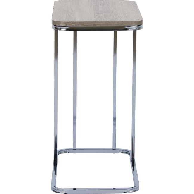 Cora 20 Inch C-Table TV Tray End Side Table with Wood Grain Finish Tabletop and Reflective Silver Metal Frame and Base, Brown - Desks - 6