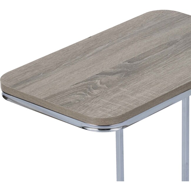 Cora 20 Inch C-Table TV Tray End Side Table with Wood Grain Finish Tabletop and Reflective Silver Metal Frame and Base, Brown - Desks - 7