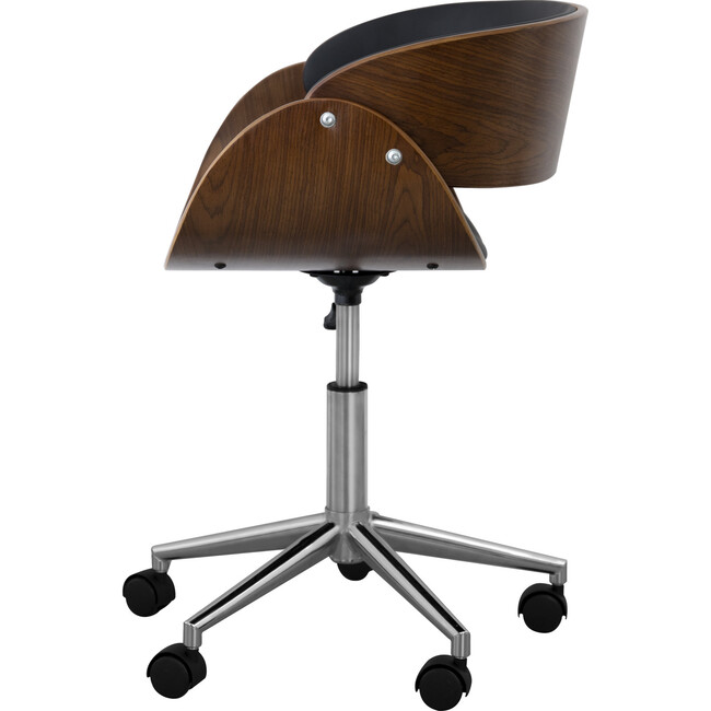 Faux Leather Curved Swivel Home Office Chair with Adjustable Seat Height, Black/Brown - Desk Chairs - 6