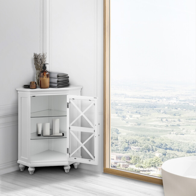 Blue Ridge Corner Wooden Floor Cabinet with Adjustable Shelves, White