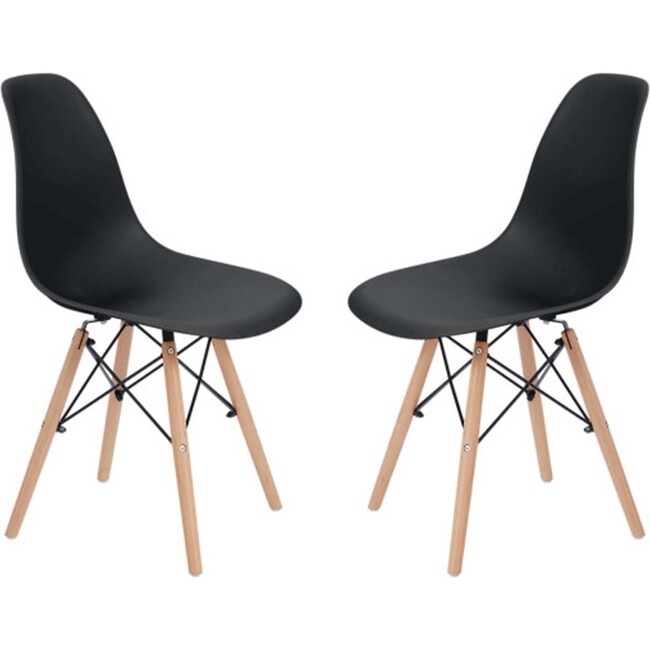 Allan Plastic Side Dining Chair with Wooden Legs Set of 2, Black