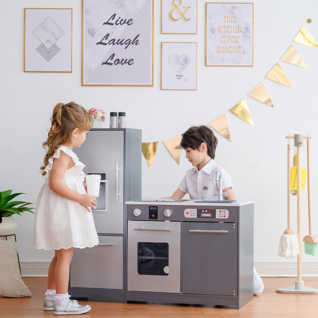 Little Chef Milano Classic Kids Kitchen Playset with 10 Accessories, Grey - Play Kitchens - 2
