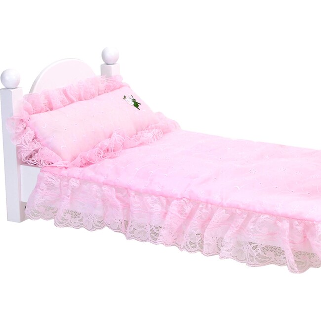 18" Doll Eyelet Bedding set, Light Pink - Doll Accessories - 1