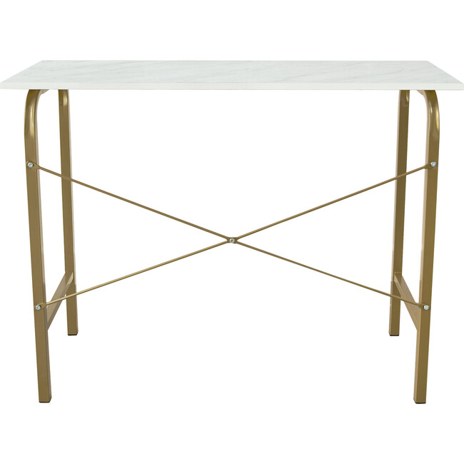 40" Home Office Computer Desk with Metal Base, Faux Marble/Brass - Desks - 6