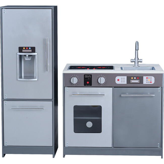 Little Chef Milano Classic Kids Kitchen Playset with 10 Accessories, Grey - Play Kitchens - 3