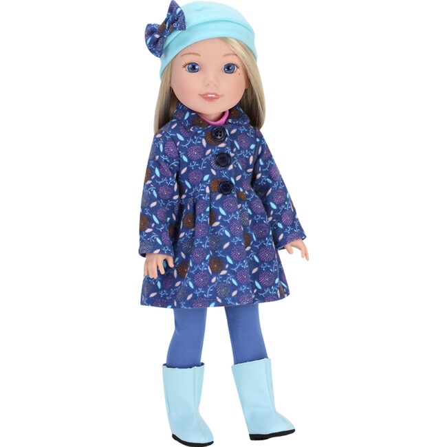 14.5" Doll, Print Coat, Pink Shirt, Leggings, Hat & Suede Boots, Blue