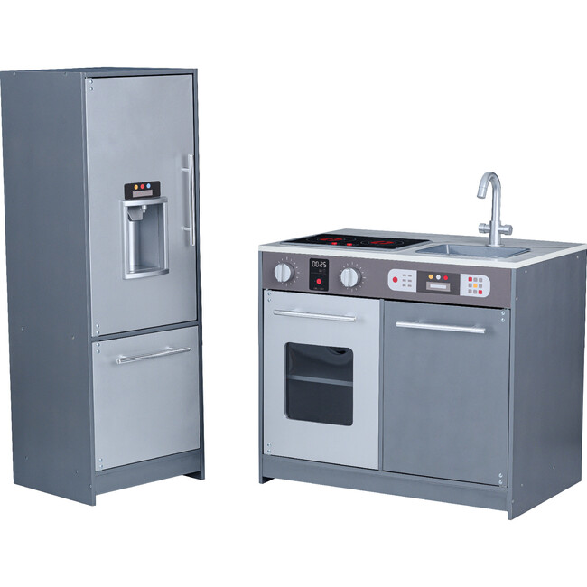 Little Chef Milano Classic Kids Kitchen Playset with 10 Accessories, Grey - Play Kitchens - 4