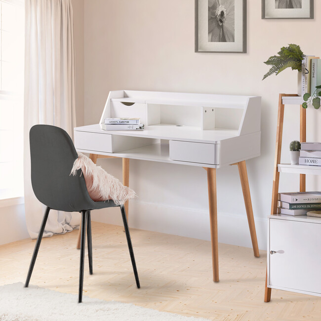 Creativo Wooden Writing Desk with Storage, White/Natural