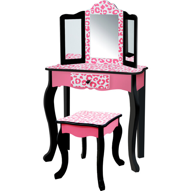 Teamson Kids Wooden Leopard 2-pc. Vanity Set, Black/Pink