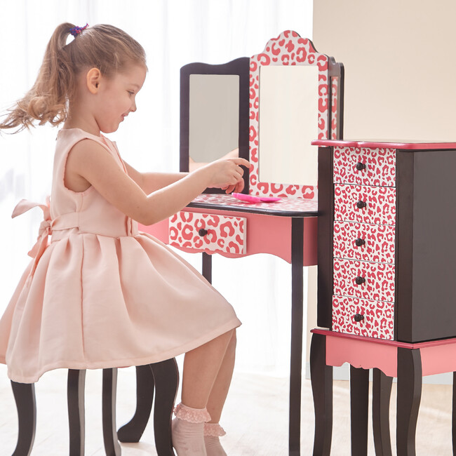 Teamson Kids Wooden Leopard 2-pc. Vanity Set, Black/Pink