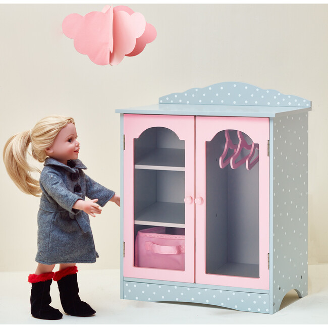 Polka Dots Princess 18" Doll Fancy Closet with 3 Hangers, Grey