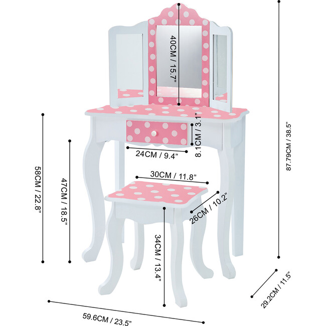 Teamson Kids Wooden Polka Dot 2-pc. Play Vanity, White - Play Vanities - 7