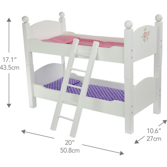 Olivia's Little World 18" Doll Wooden Convertible Bunk Bed, White