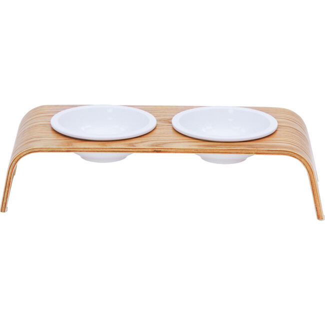 Billie Elevated Ceramic Double Pet Feeder with Ash Wood Stand - Pet Bowls & Feeders - 1