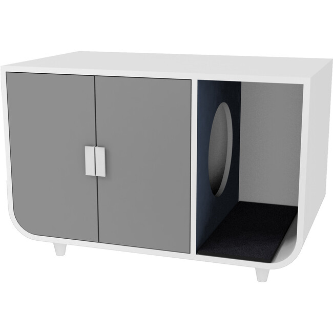 Dyad Large Mid Century Wooden Cat Litter Box Cabinet and Side Table, White