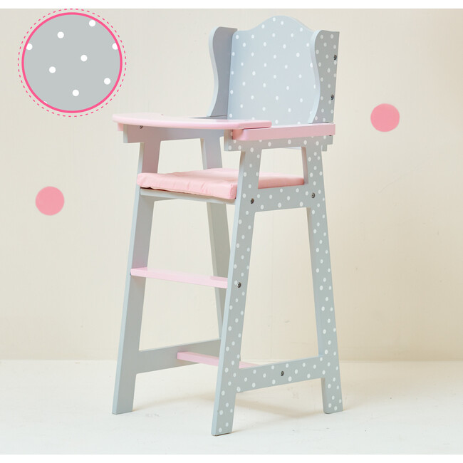 Polka Dots Princess Baby Doll High Chair, Grey - Doll Accessories - 4