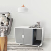 Dyad Large Mid Century Wooden Cat Litter Box Cabinet and Side Table, White - Pet Crates & Kennels - 2 - thumbnail