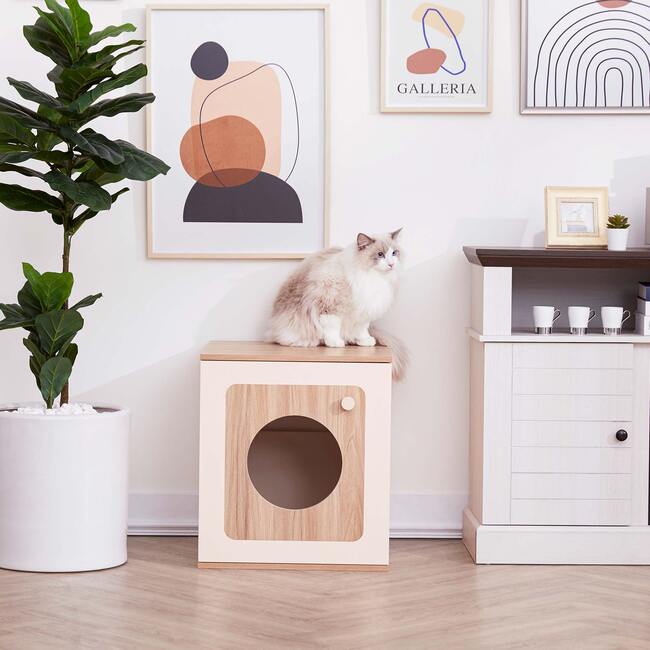 Daisy Wooden Cat Litter Box Enclosure & Side Table, Tan - Pet Crates & Kennels - 2