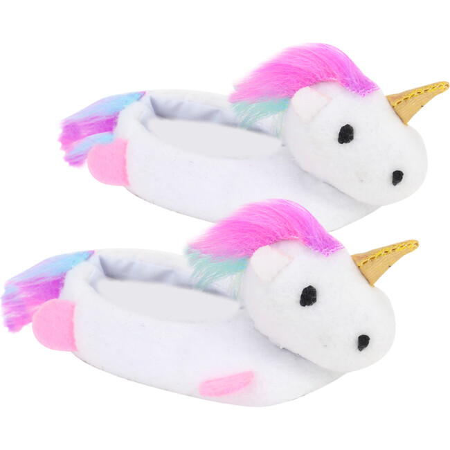 18" Doll, Unicorn Slippers, White