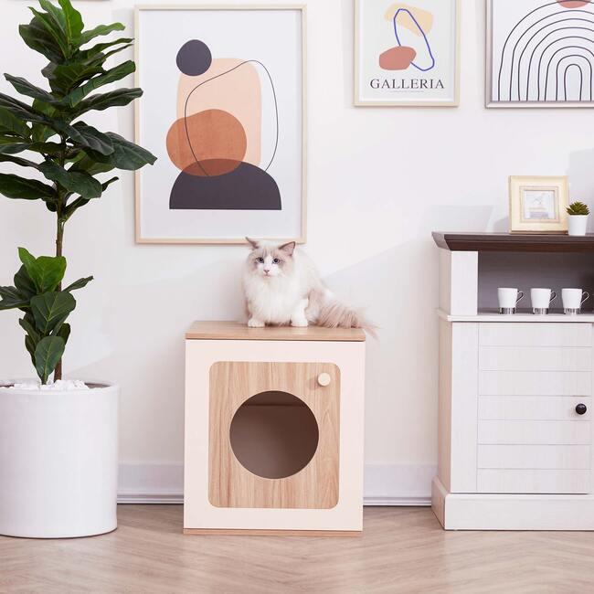 Daisy Wooden Cat Litter Box Enclosure & Side Table, Tan - Pet Crates & Kennels - 3