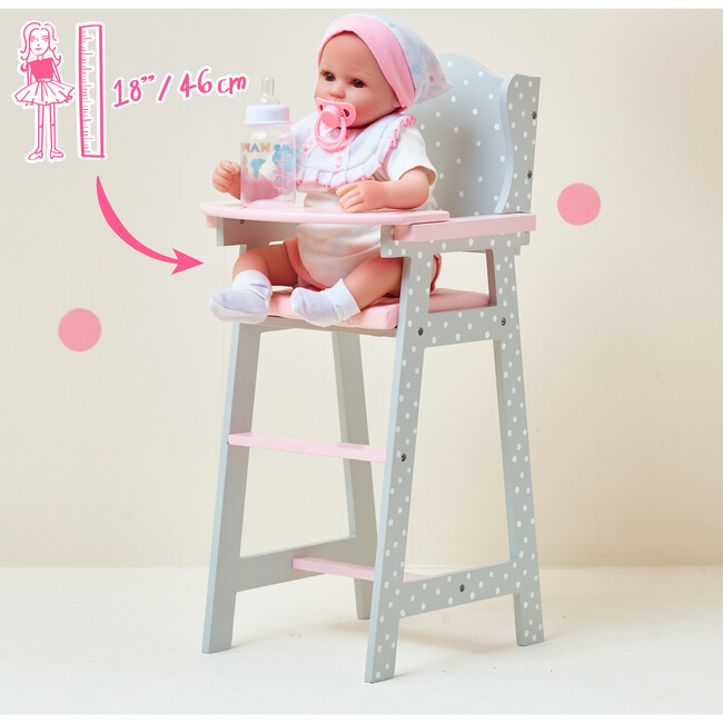 Polka Dots Princess Baby Doll High Chair, Grey - Doll Accessories - 5