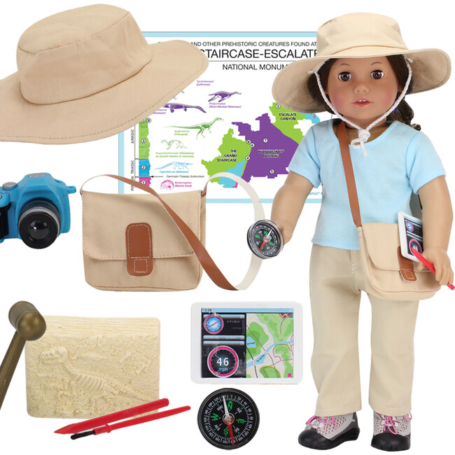18" Doll 10 pc Smithsonian Paleontologist Set, Tan