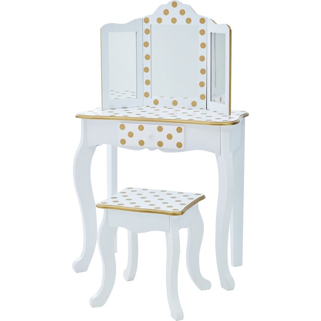 Teamson Kids Wooden Polka Dot 2-pc. Play Vanity, White/Gold - Play Vanities - 7