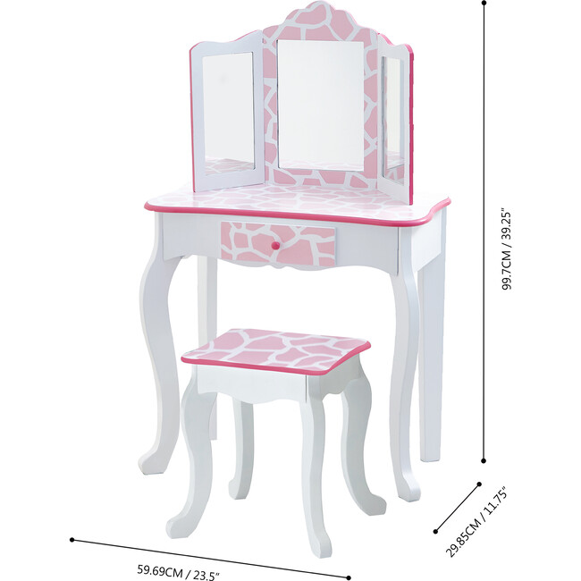 Teamson Kids Wooden Giraffe Print 2-pc. Play Vanity, White - Play Vanities - 3