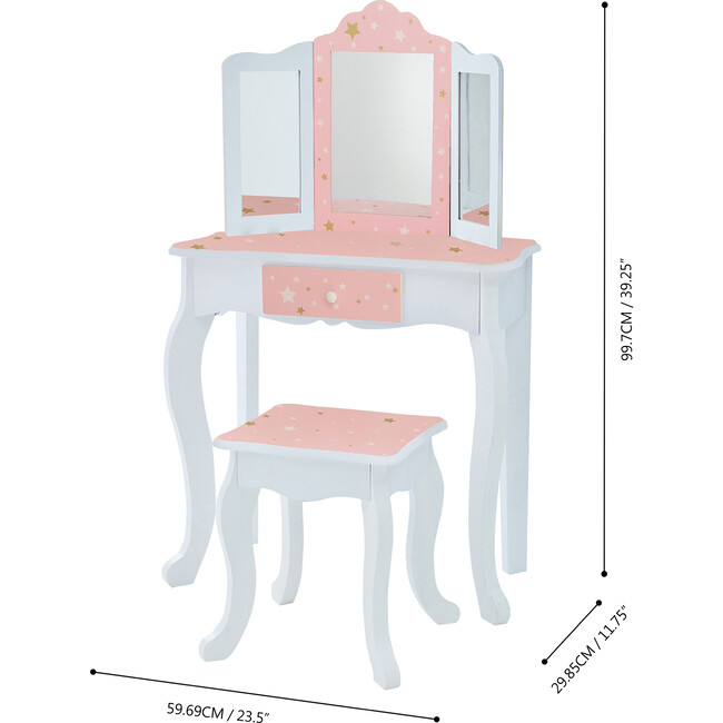 Teamson Kids Wooden Twinkle Star 2-pc. Vanity, Pink/Gold/White - Play Vanities - 3