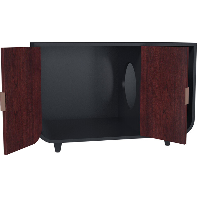 Dyad Large Mid Century Wooden Cat Litter Box Cabinet and Side Table, Mocha Walnut - Pet Crates & Kennels - 7