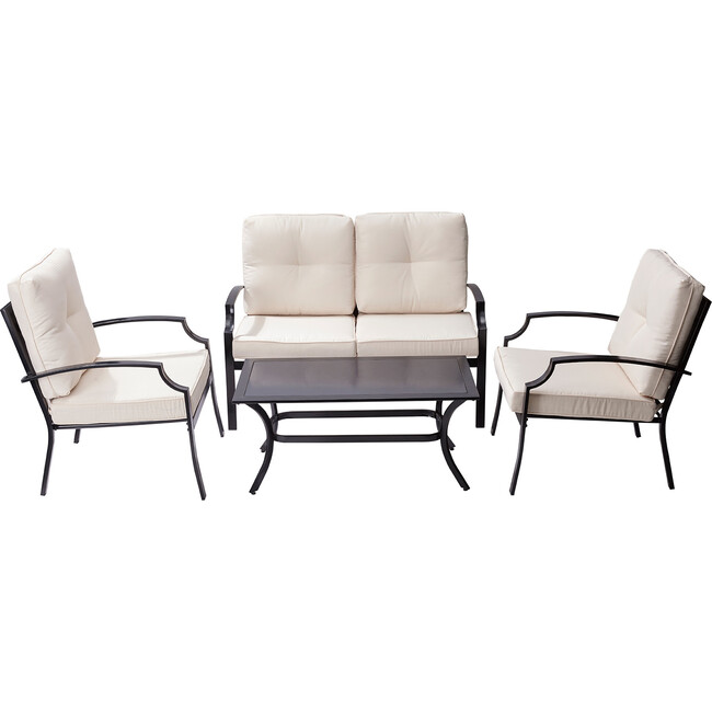 Outdoor 4-Piece Metal Patio Conversation Set with Cushions, Black/Beige - Accent Seating - 1