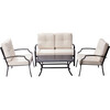 Outdoor 4-Piece Metal Patio Conversation Set with Cushions, Black/Beige - Accent Seating - 1 - thumbnail
