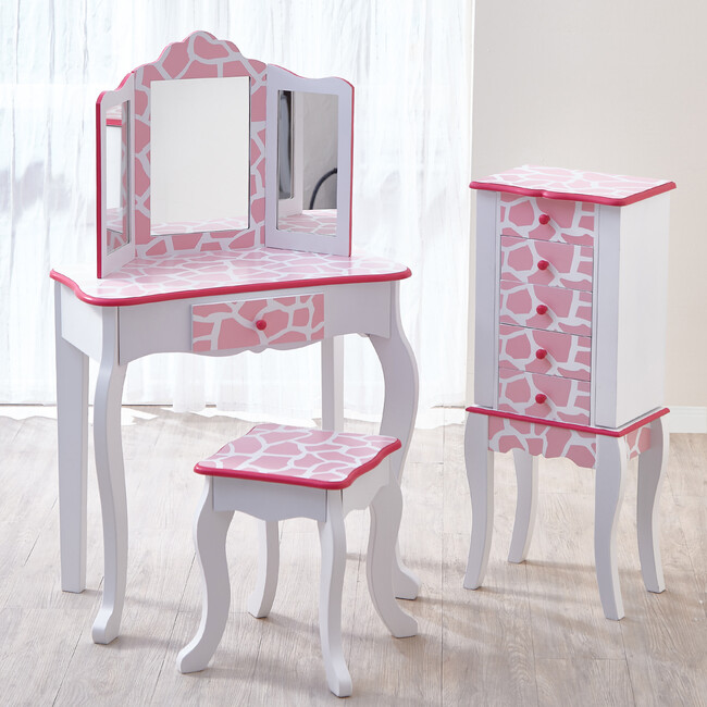 Teamson Kids Wooden Giraffe Print 2-pc. Play Vanity, White - Play Vanities - 6