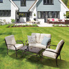 Outdoor 4-Piece Metal Patio Conversation Set with Cushions, Black/Beige - Accent Seating - 3
