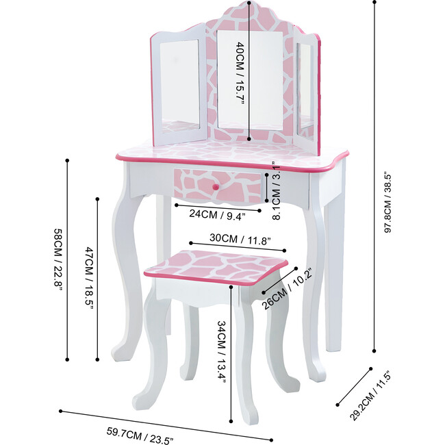 Teamson Kids Wooden Giraffe Print 2-pc. Play Vanity, White - Play Vanities - 7