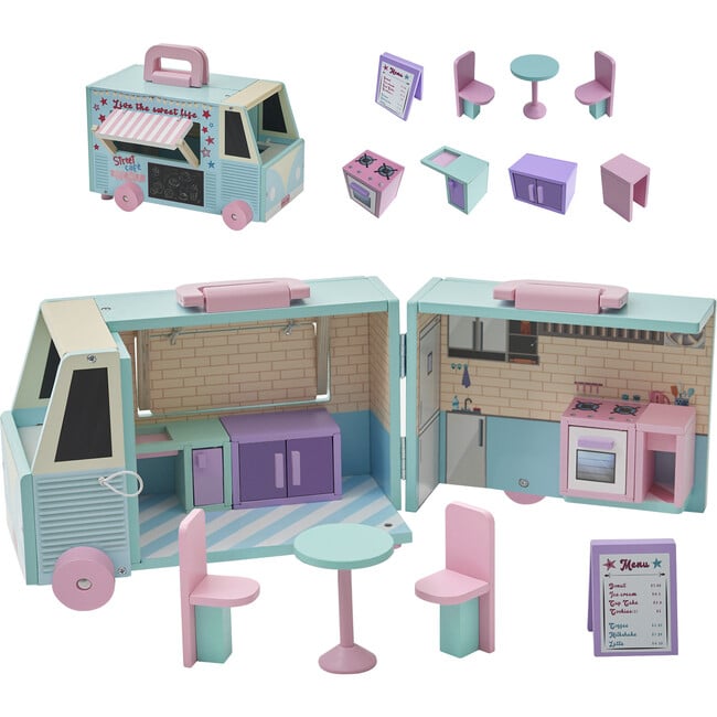 Olivia's Cafe Portable Food Truck Dollhouse - Blue/Pink - Dollhouses - 1