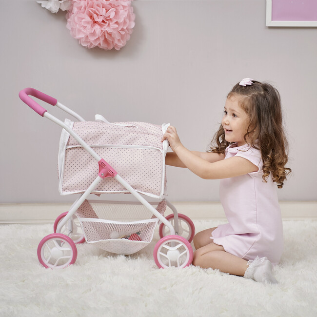 Polka Dots Princess Doll & Stuffed Animal Stroller   - Pink/Gray