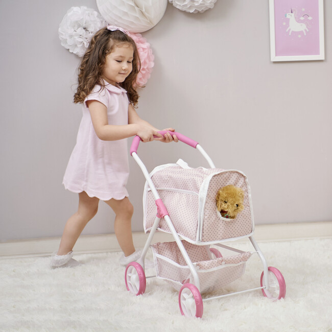 Polka Dots Princess Doll & Stuffed Animal Stroller - Pink/Gray - Doll Accessories - 3