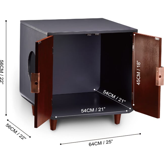 Dyad Mid Century Wooden Cat Litter Box Cabinet and Side Table, Mocha Walnut - Pet Crates & Kennels - 3