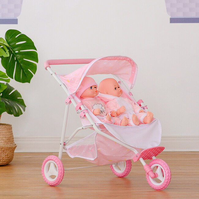 Stars Princess Deluxe Baby Doll Stroller, Pink/White - Doll Accessories - 3