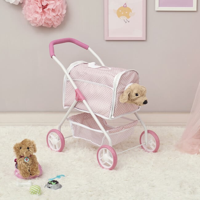 Polka Dots Princess Doll & Stuffed Animal Stroller - Pink/Gray - Doll Accessories - 4