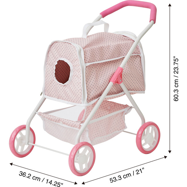 Polka Dots Princess Doll & Stuffed Animal Stroller - Pink/Gray - Doll Accessories - 5