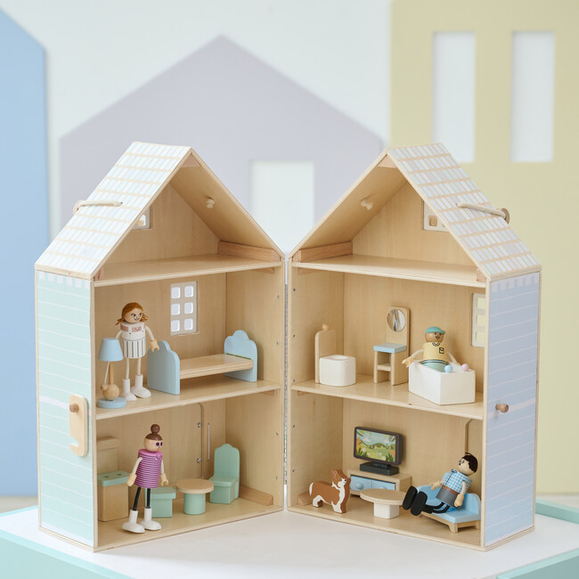 Olivia's Little World  The Lovely Townhouse Wooden Carry-On Dollhouse with 18 Accessories