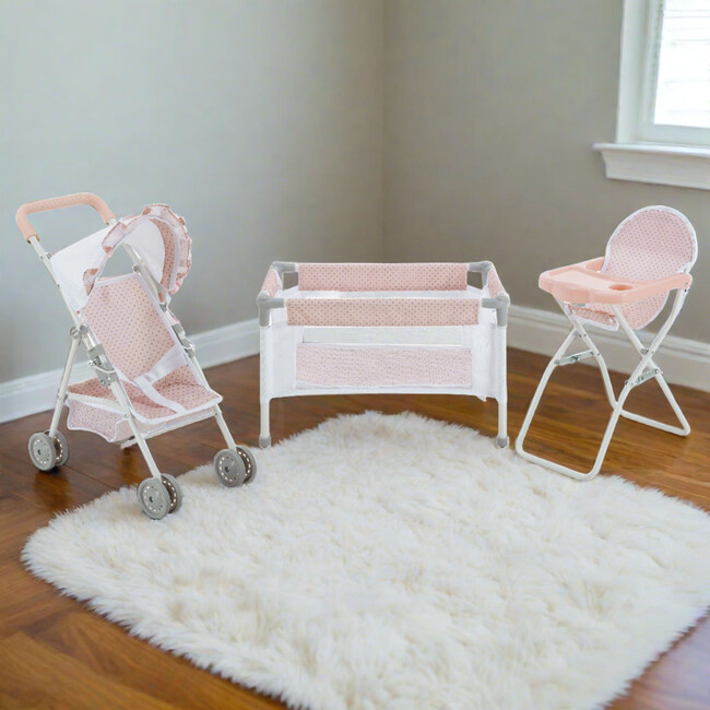 Olivia's Little World Baby Doll 3pc Nursery Set, Pink & Gray