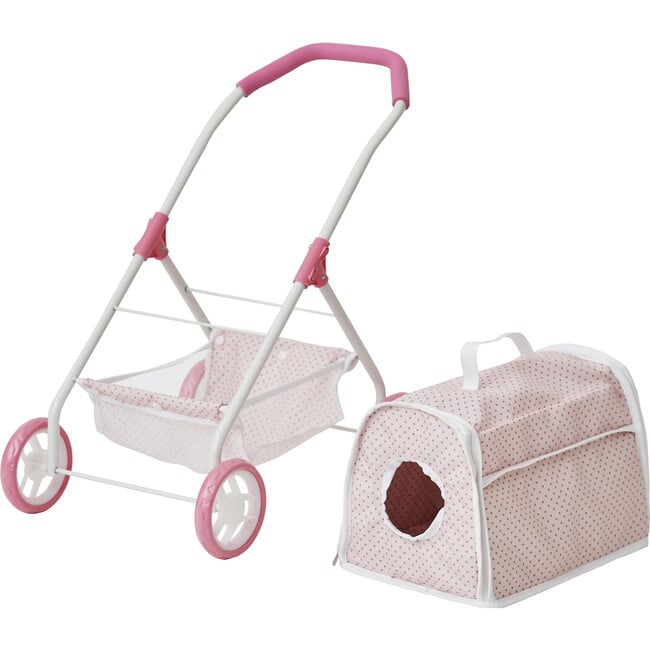 Polka Dots Princess Doll & Stuffed Animal Stroller - Pink/Gray - Doll Accessories - 7