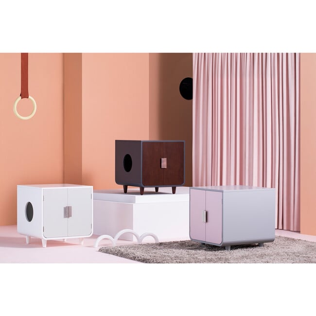 Dyad Mid Century Wooden Cat Litter Box Cabinet and Side Table, Mocha Walnut - Pet Crates & Kennels - 8