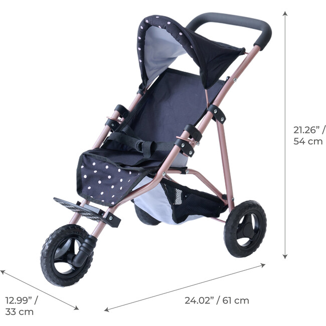 Olivia's Little World Pin Up Doll Jogging Stroller & Retractable Canopy, Black - Doll Accessories - 4
