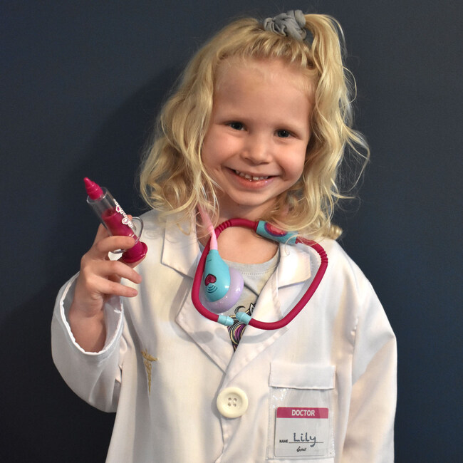 Kid Size Lab Coat with Stethoscope & Syringe and Doll Size Lab Coat with Stethoscope & Syringe, White