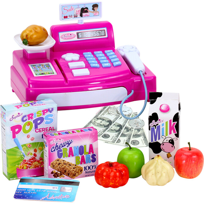 18" Doll Cash Register & Food Play Set, Hot Pink