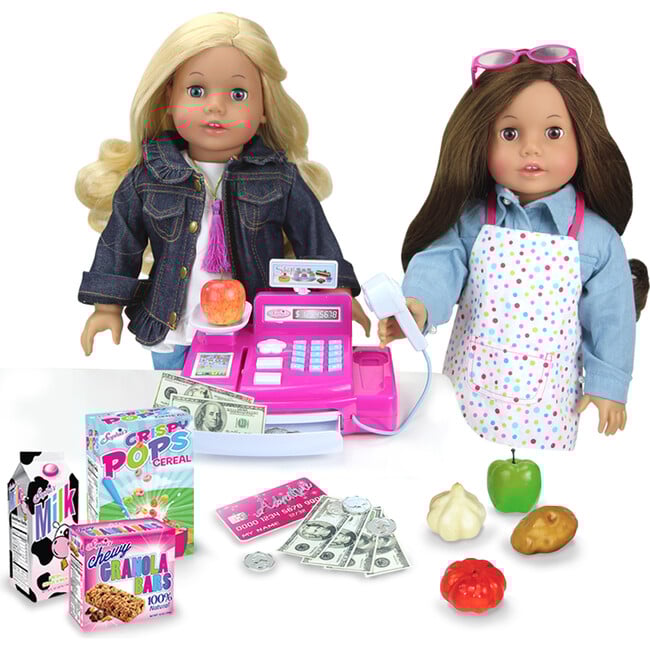 18" Doll Cash Register & Food Play Set, Hot Pink - Doll Accessories - 3